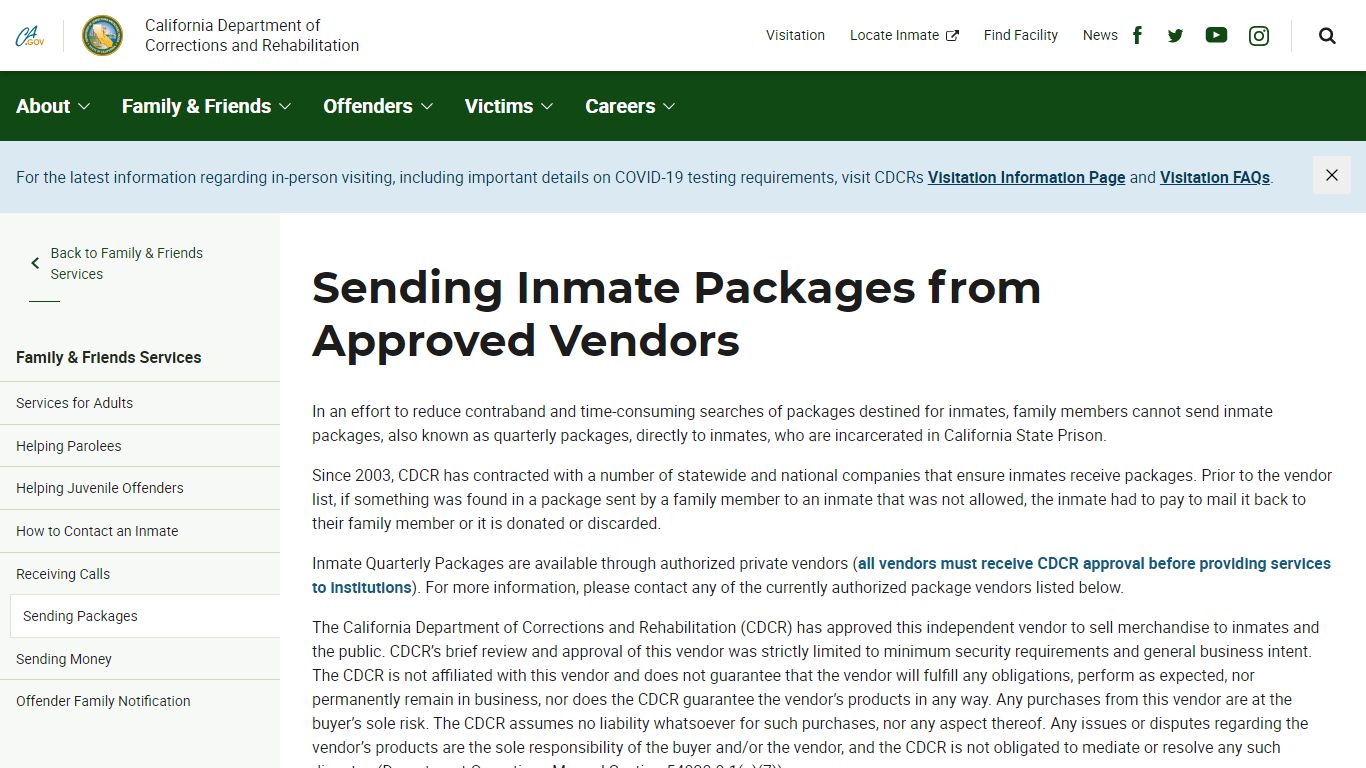 Sending Inmate Packages from Approved Vendors