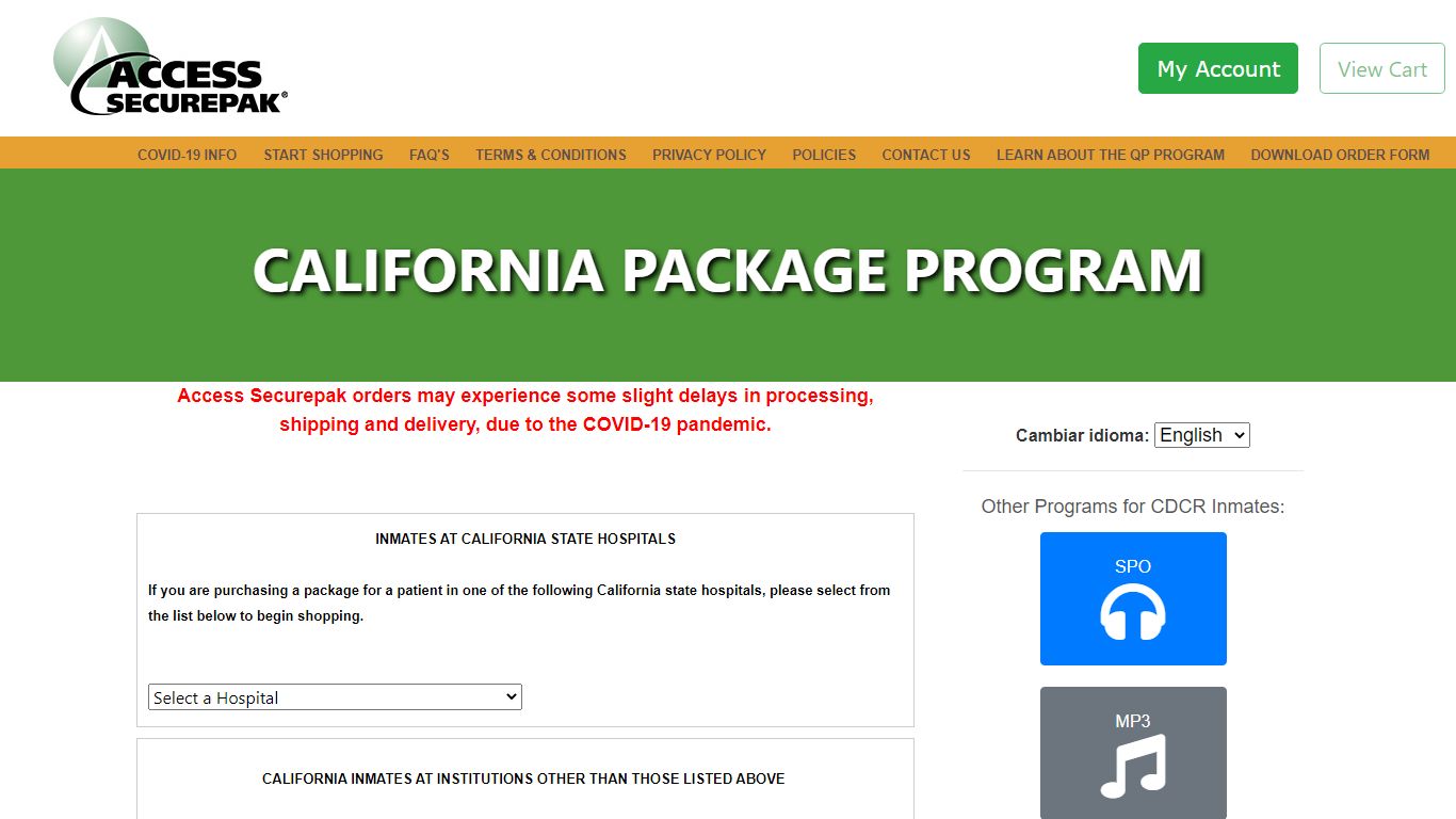 Access Securepak - California Quarterly Package Program - Welcome